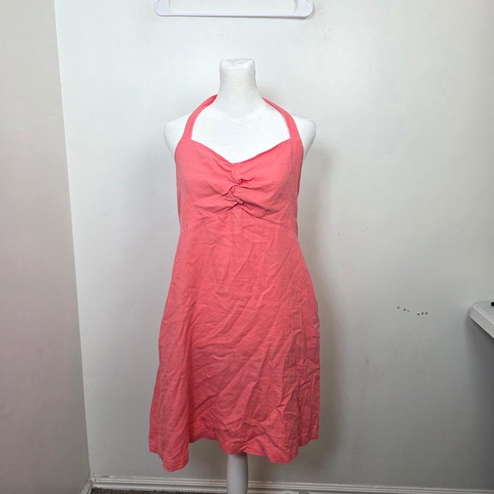 Old Navy Pink Linen Blend Halter Summer Vacation Girly Cute Mini Dress Size M
